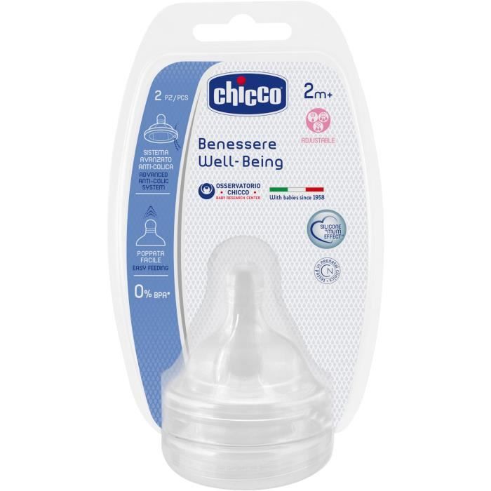 CHICCO Tétine Physiologique Anti-coliques Silicone Flux variable - x2 - 2m+
