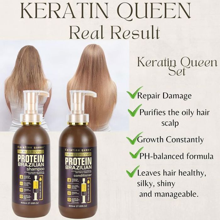 Keratine queen protein brazilian pack de shampooing et revitalisant, lot de 2 de traitement en profondeur