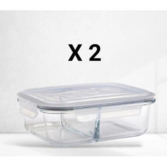 Set 2 boîtes en verre a compartiments  avec couvercles A  pour conservation PM 17/12cm/H6cm