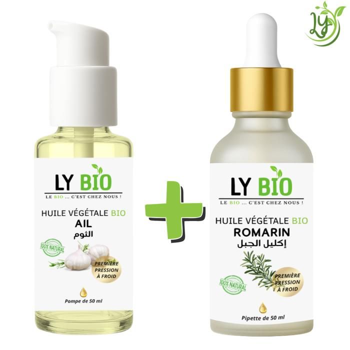 Pack d'huiles essentielles - LYBIO - Huile d'ail bio 50ml - Huile de romarin bio 50ml - Hydratant - Mixte