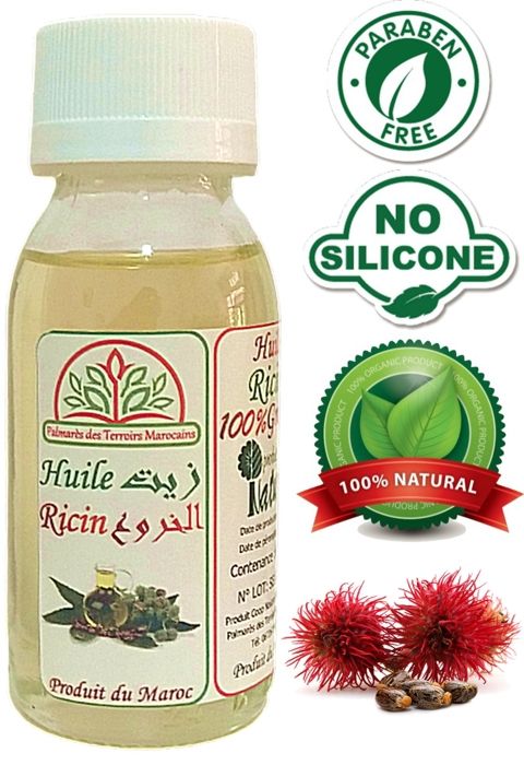 Huile de Ricin - Naturel - 60ml - Fortifie Cheveux - Répare Ongles - Nourrit Cils