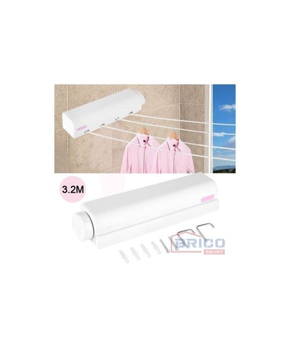 Corde à linge - Non spécifié - Rétractable - 4 fils - 3,2 mètres - Blanc