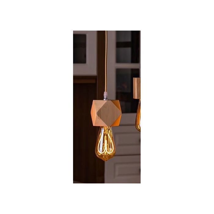 Suspension douille en bois cube avec ampoule EDISON LED