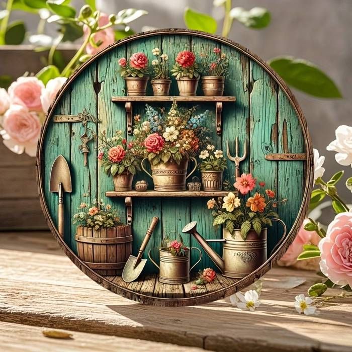 Vintage Art - x Ronde Décoration Cuisine, Rustique en pour Café, Plat 20,32 à Bois Panier 2D Bureau cm Pain Maison, Mural