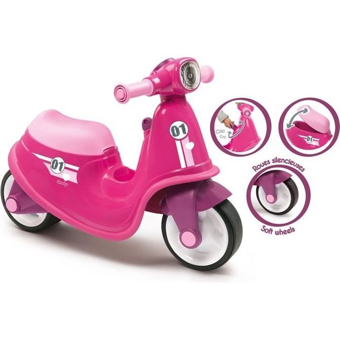 Porteur Scooter - SMOBY - Rose - 2 roues - Plastique français - Mixte