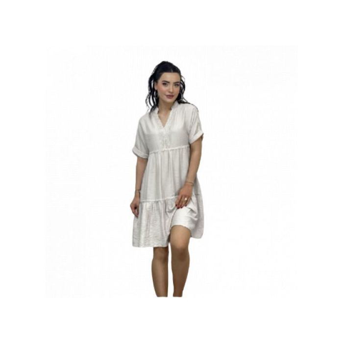 Robe fluide demi-manches -Blanc