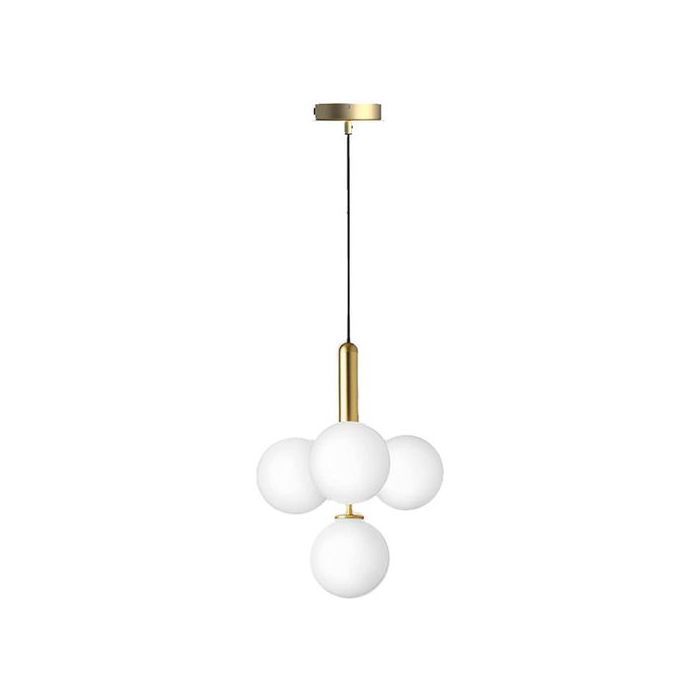 Suspension Verre Blanc 4 boules -E27- Couleur laiton