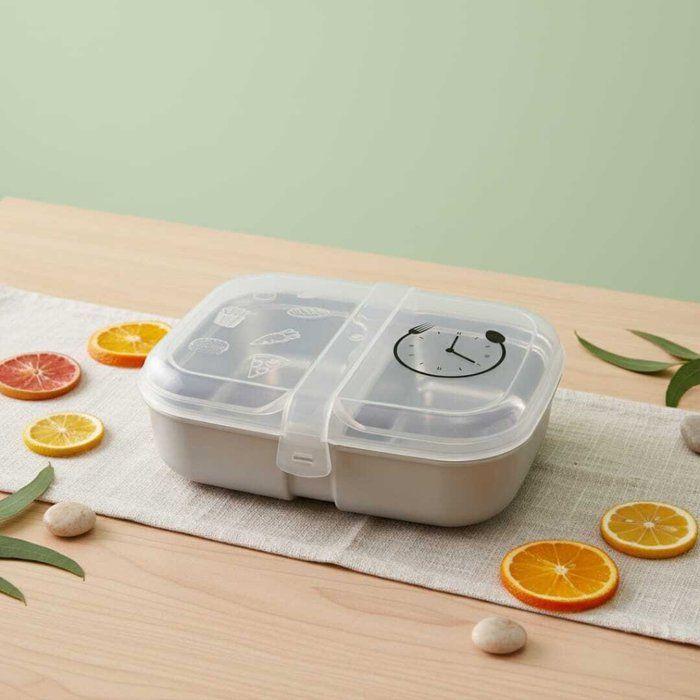 Lunch box à deux compartiments on inox -couverts en plastique-alimentaire-boite à sauce