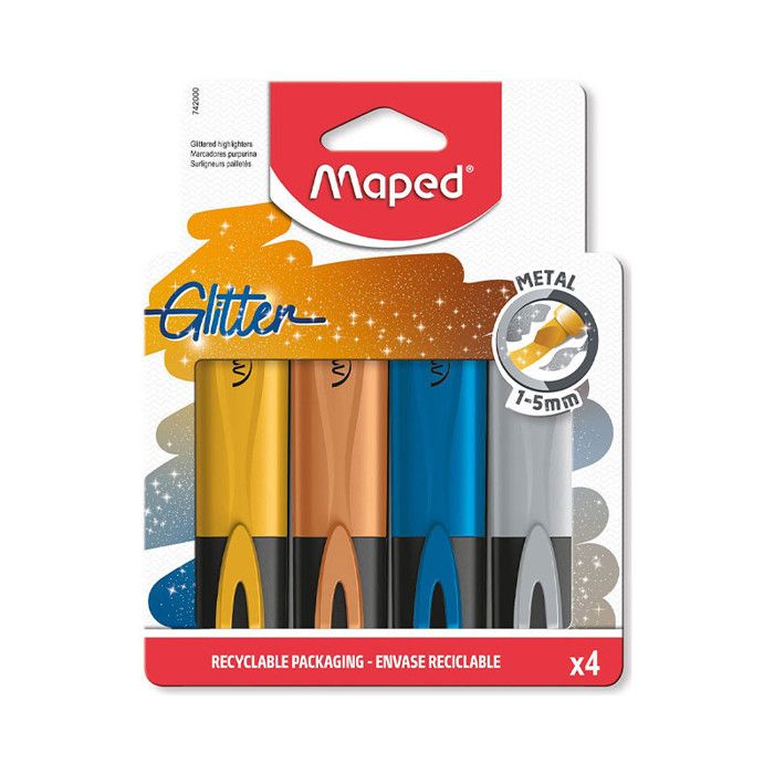 Surligneurs - Maped - Fluo'Peps GLITTER METAL - Paillettes - Couleurs Métallisées - Pointe Biseautée