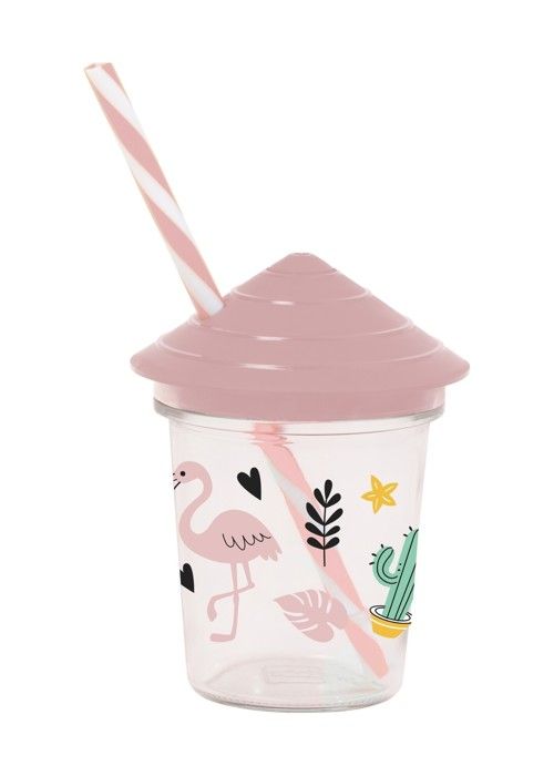 Gobelet en verre - Non spécifié - Gobelet à motifs - Couleur rose - Pour adulte - Avec paille