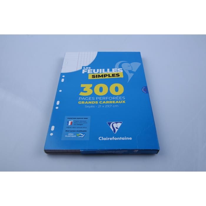 Feuille simple blanche perforée A4 300 pages 90g Clair
