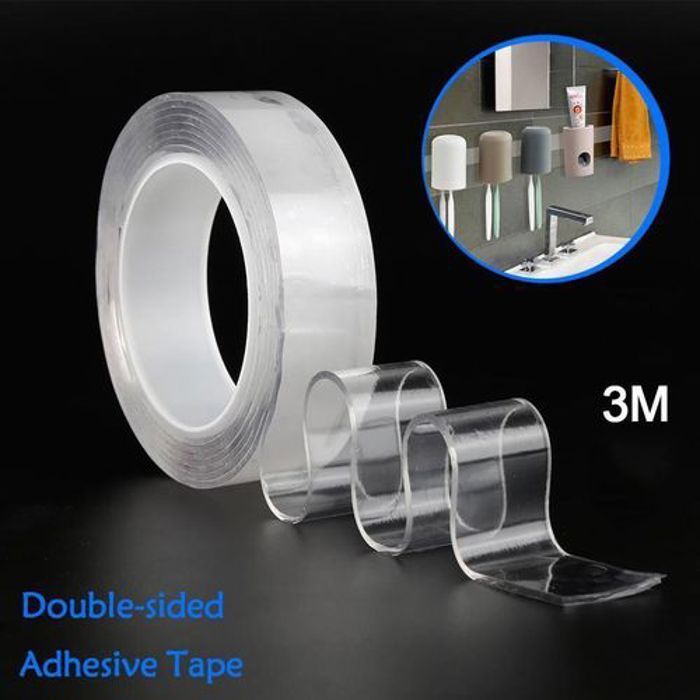 Scotch Ruban Double Face Transparent aucun tache Réutilisable lavable Étanche 3m