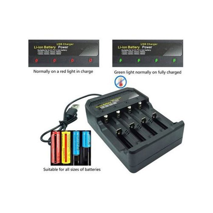 Chargeur de Piles - Non spécifié - 4 emplacements - USB - Noir - Li-Ion rechargeable