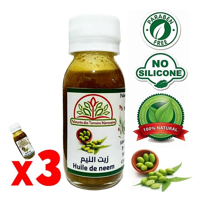 Huile de Neem margousier 180 ml 100% Naturel (anti chute anti acné anti pellicule anti poux anti tâche psoriasis)