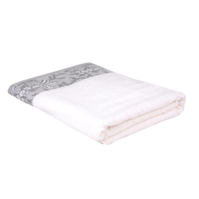 Serviette - FLOWERS - Blanc et Gris - Motif fleuri moderne - 100x150 cm - Chic et Élégante