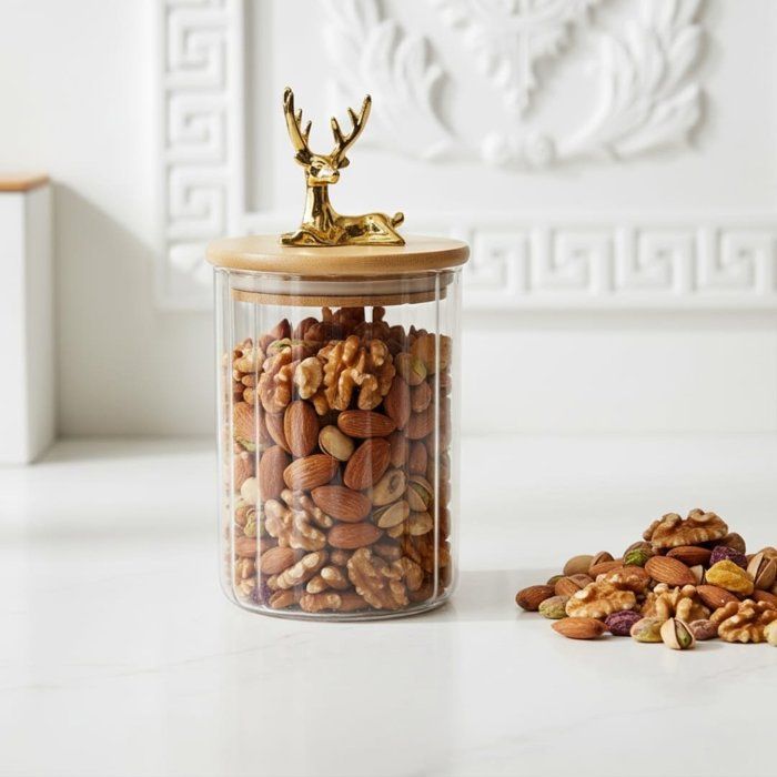 Bocal en Verre - AYA HOME - Hermétique - Couvercle en Bambou - 12cm - Rangement Cuisine