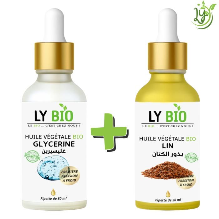 LYBIO PACK HUILE GLYCERINE 50ml - PIPETTE + HUILE LIN 50ML - PIPETTE