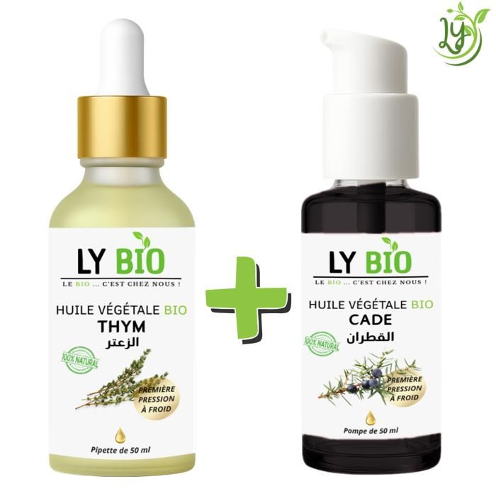 LYBIO PACK HUILE THYM 50ML - PIPETTE + HUILE CADE 50ML - POMPE