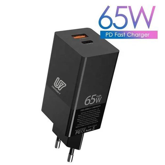 U7 Chargeur Rapide 65W GaN Tech PD 3.0 SFC 2.0 Type-C + USB