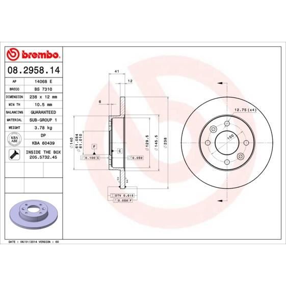 BREMBO Kit de Disque de frein 08.2958.14 - 2 pièces