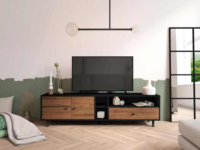 Meuble Tv avec 2 portes , 1 tiroir et 3 niches -180 cm - ROALD