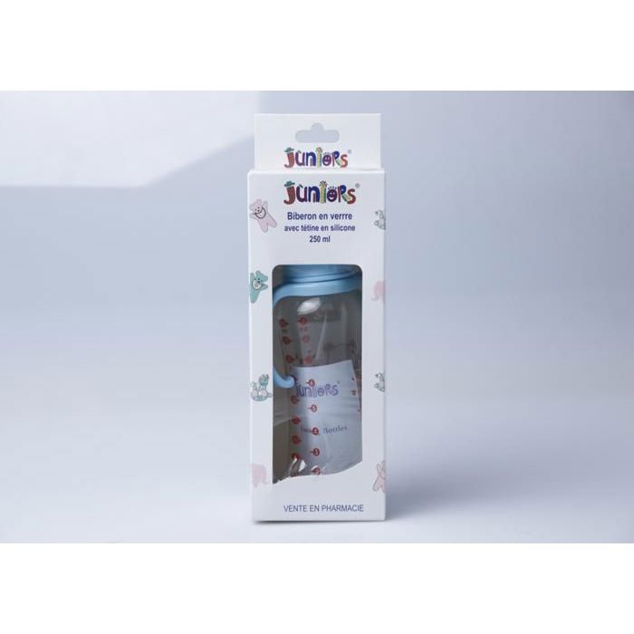 Biberon en Verre - JUNIORS - GM 250ml - Couleur Aléatoire - Anti-coliques - Ergonomique