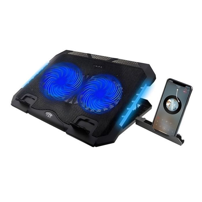 Jertech Professional Gaming Laptop Fan with RGB Lighting and Built-in Mobile Holder - Two Large Fans with 7 Height Adjustments