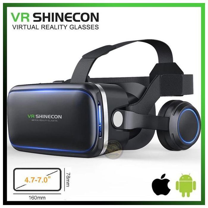 VR SHINECON Lunettes de Réalité Virtuelle VR 3D avec Écouteurs Stéréo – Compatibles Smartphones 3,5 à 7 pouces