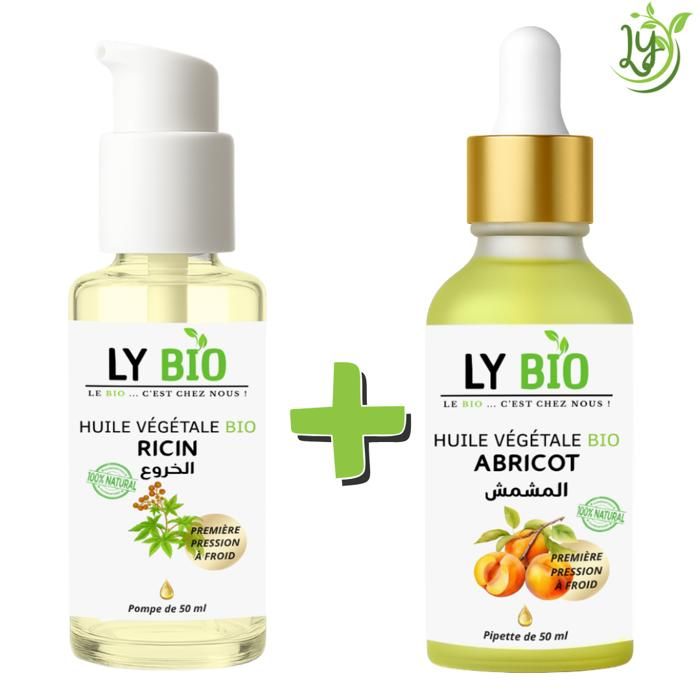 Pack Soin Cheveux - LYBIO - Huile Ricin 50ml - Huile Abricot 50ml - Hydratant - Mixte