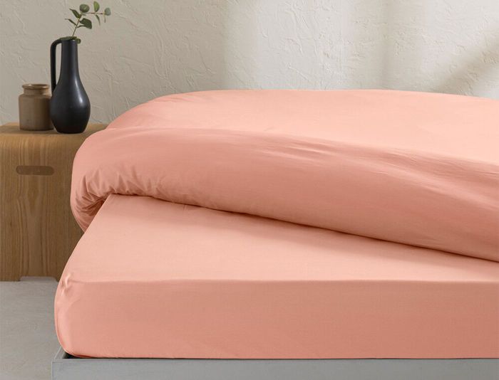 Drap Housse - LINVOSGES - B.35 - 140/200 cm - Percale de Coton - Couleur Blush
