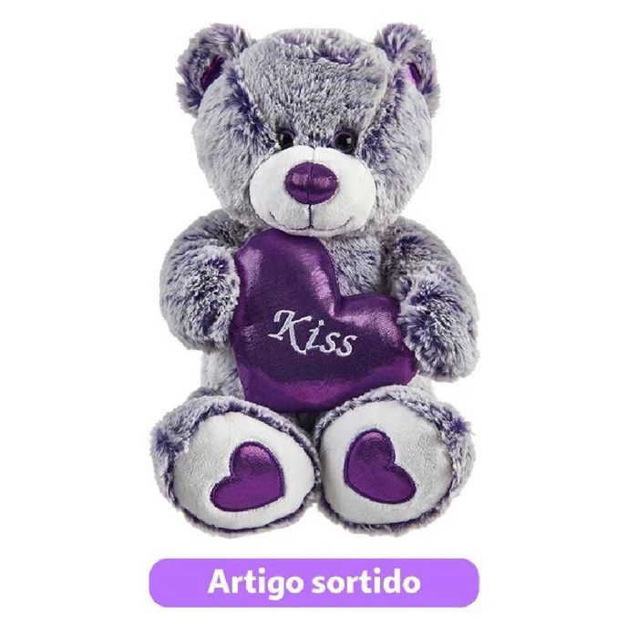 Ours en peluche avec cœur gris 25cm - ONE TWO FUN