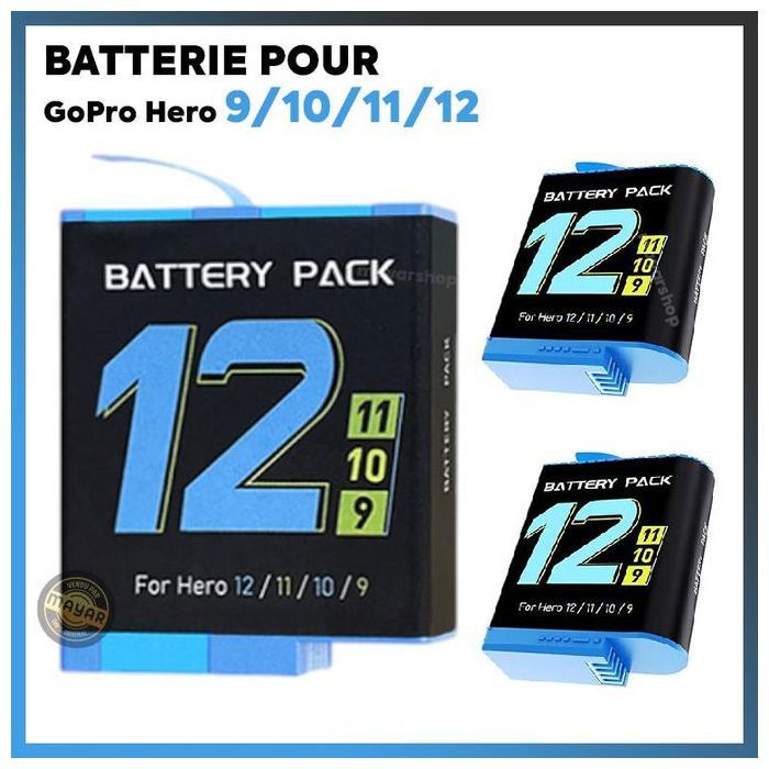Batterie Haute Capacité 2000mAh pour GoPro Hero 12 / 11 / 10 / 9 Cellules Lithium-ion premium rechargeable