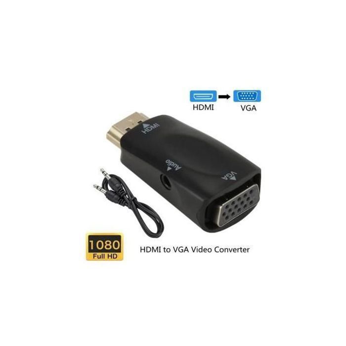 Adaptateur HDMI vers VGA - ADAPTATEUR - HD 1080P - Mâle vers Femelle - Avec câble Audio - Plug and Play