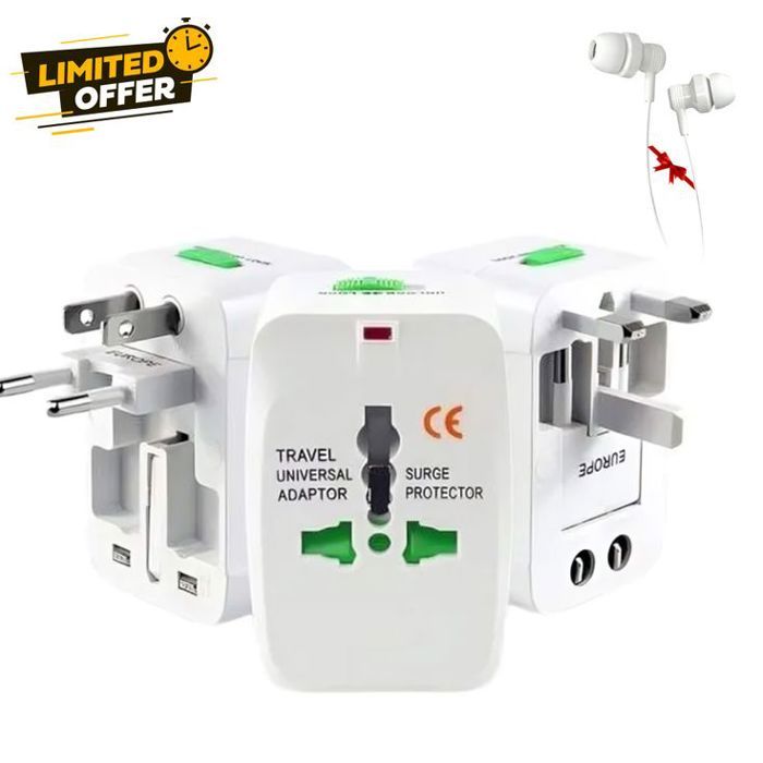 Adaptateur de Voyage Universel Intelligent – Multi-Plug pour Plus de 180 Pays + Écouteurs Gratuits
