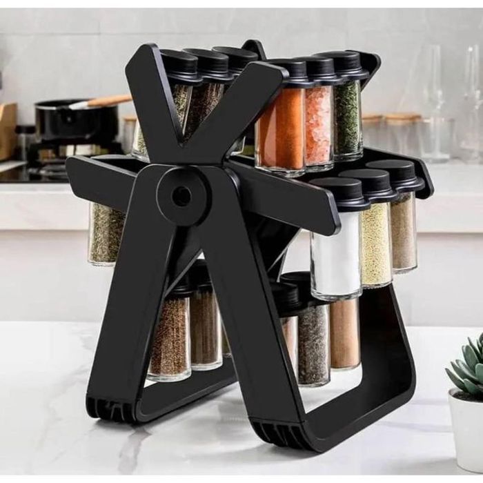 Étagère à épices - GE232 - SP-18-00 - Rotative 360° - 18 Pots - Noir