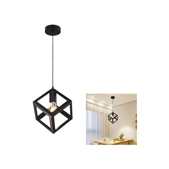Suspension Luminaire Moderne en Métal, Géométrique, Design Cube Couleur Noire + Lampe LED  OFFERTE