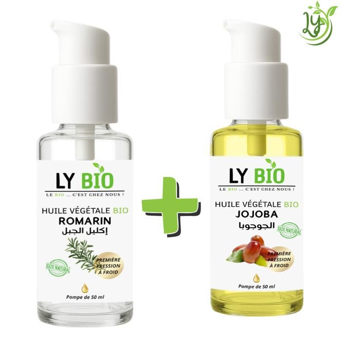 Pack d'huiles - LYBIO - Huile de romarin 50ml - Huile de jojoba 50ml - Hydratant - Mixte