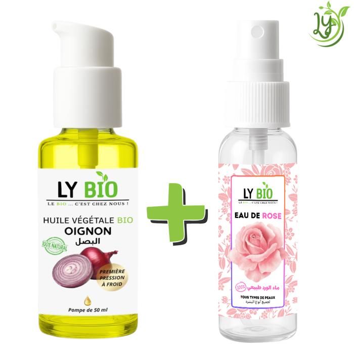 Pack de soins - LYBIO - Huile d'oignon 50ml - Eau de rose 100ml - Tous types de cheveux - Mixte