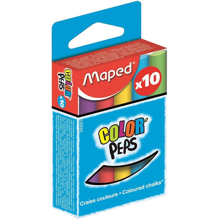 Craie pour tableau - MAPED - COLOR'PEPS - Ronde - 10 couleurs - 10 pièces