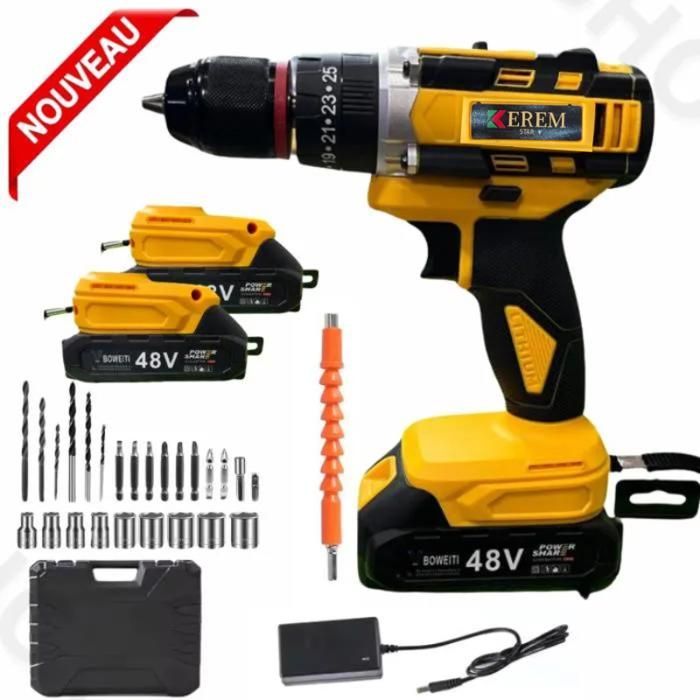 Visseuse Perceuse électrique sans fil avec 2 batterie 48V Max Lithium-Ion 5.0 ah pour projets de bricolage