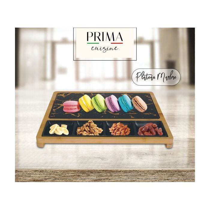 Plateau de Présentation - Prima - Marbre Noir - Bambou - Rectangulaire - Chic et Pratique