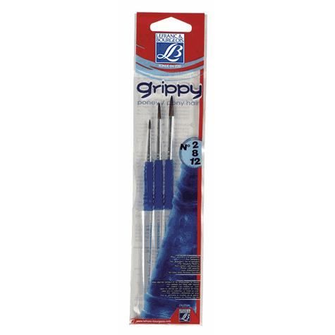 Pinceaux - Grippy - Lot de 3 pinceaux ronds (tailles N° 2, 8 et 12) - Poils de poney pour la gouache