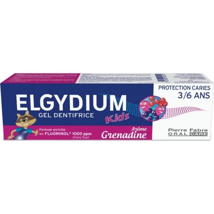 Dentifrice Gel Enfants - ELGYDIUM - Grenadine - 50ml - Protection Caries - 2 à 6 ans