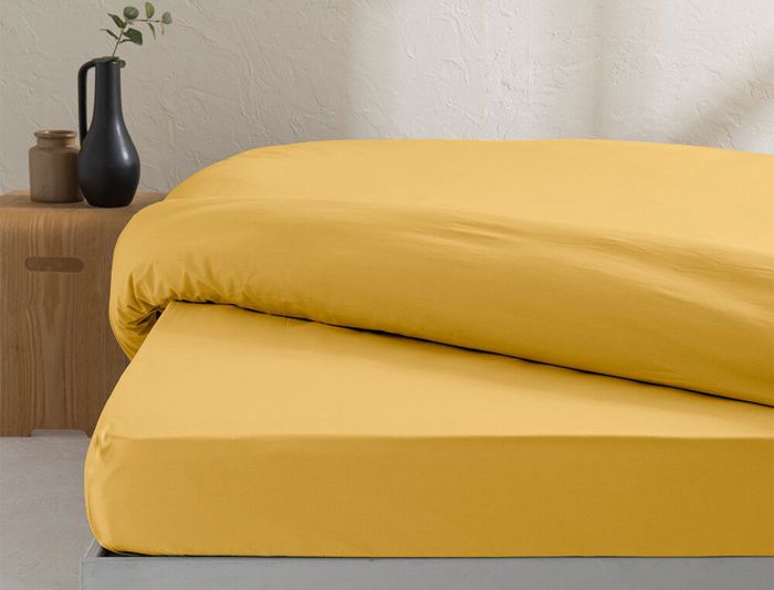 Drap Housse - LINVOSGES - TOURNESOL - 160x200 cm - Percale de Coton - 35 cm de Bonnet