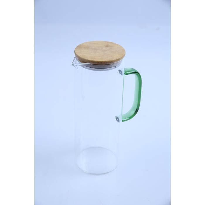 Pichet en verre 1L avec poignée colorée et couvercle bambou