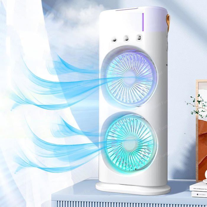 Ventilateur portable avec brumisation – Ventilateur de bureau rechargeable USB avec double buse, 38x15x7,5 cm