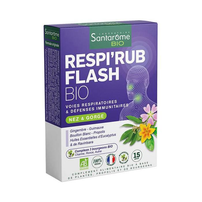 Santarome Bio - Respi&#039;Rub Flash Bio - Nez Gorge - 15 comprimés