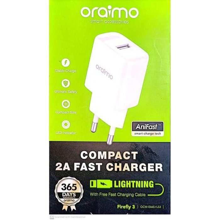 Chargeur Firefly 3 - Charge Rapide Oraimo OCW-E66S + L53 pour iPhone