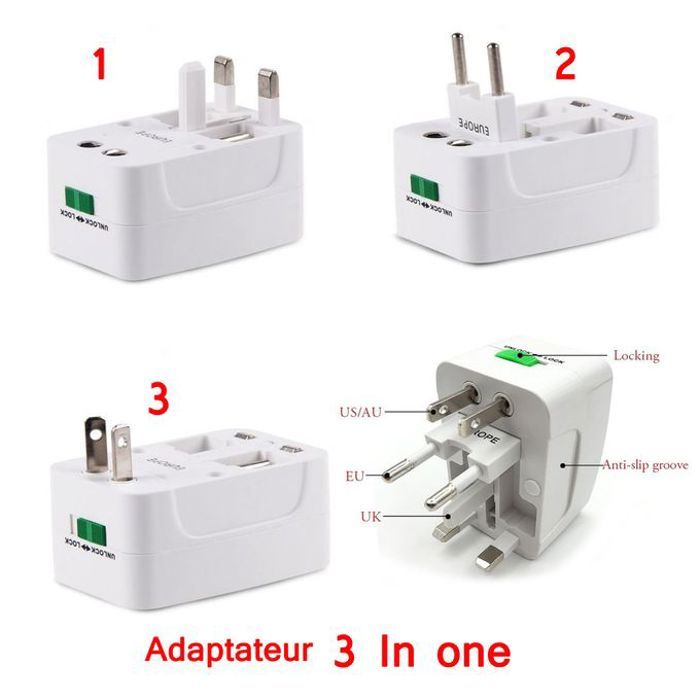 Adaptateur universel - Prise tout-en-un - Convertisseur US/UK/AU/EU - Prise convertisseur blanc