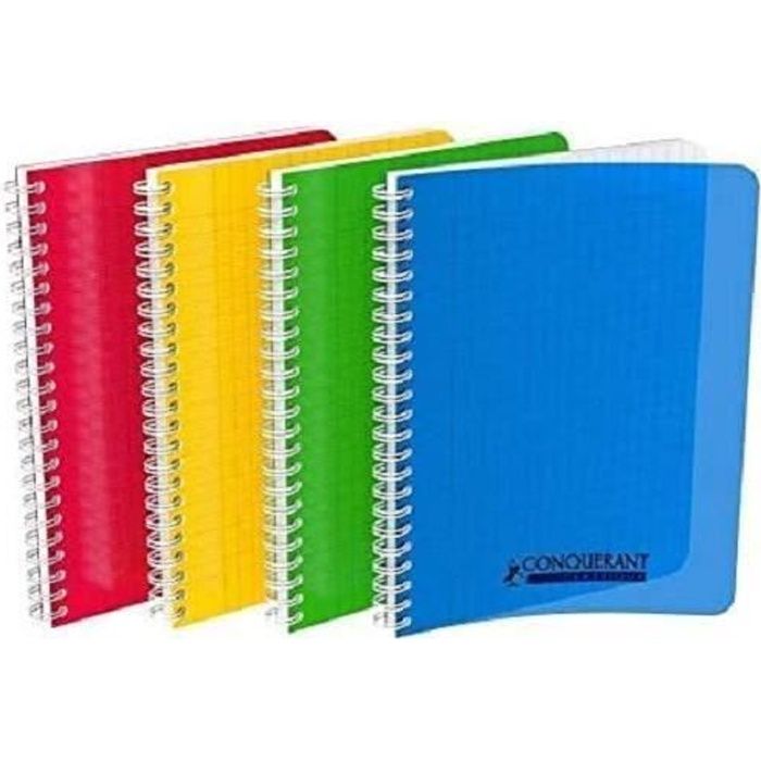 CONQUERANT cahier à spirales polypro 17x22 100p grands carreaux séyès 90g